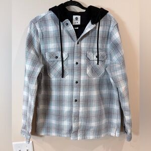 🔥Element Men's Plaid Hooded Shirt Jacket - Light Blue & Gray Size L🔥